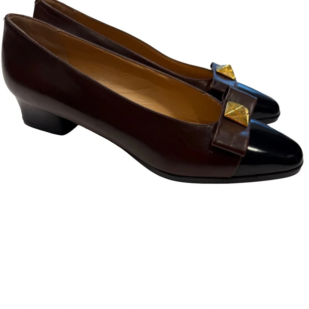 Alberto Gozzi Women’s Leather Kitten Heel Burgundy W/Black Toe Sz 8.5 Pristine
